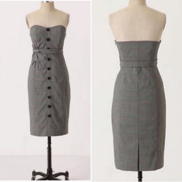 Floreat Gray Houndstooth Grid Strapless Bow Pencil Dress - Picture 2 of 9